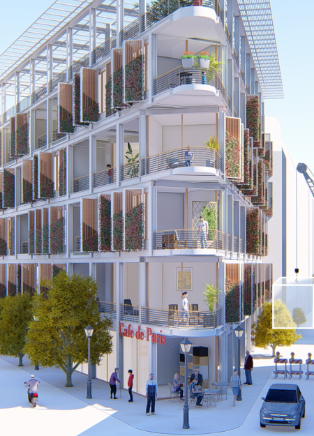 Vertical Gardens and Custom Balconies Enhance Prefabricated Modular Housing Design  
