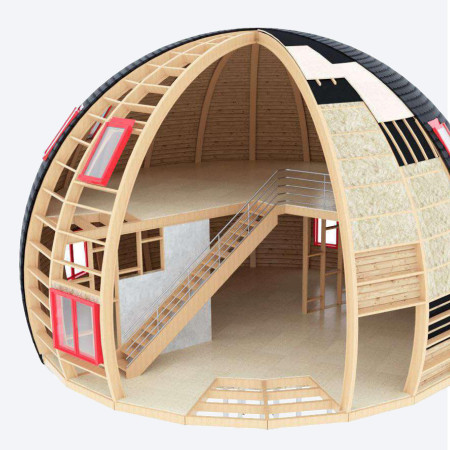 Spherical Living Constructed with Cross-Laminated Timber and Charred Shingles