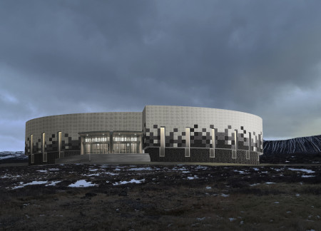 Pixelated Lava Stone Structure Embracing Geology in A Circular Visitor Experience