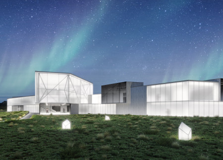 Lava Flow-Inspired Design Featuring Translucent Glass and Local Stone for a Geological Learning Hub