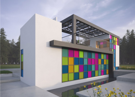 Vertical Garden Home with Recycled Steel and Colorful Acrylic Facade in the Mediterranean