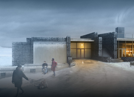 Gabion Walls and Sedum Roofs in a Community Visitor Center Embracing the Landscape