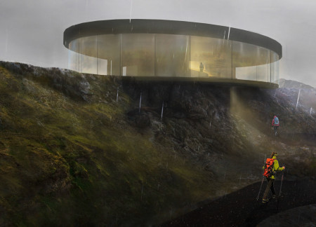 Charred Wooden Shingles and Circular Foundations Blend Seamlessly Into the Icelandic Landscape For Community Visitor Center