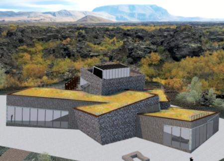 Organic Form Crafted from Volcanic Stone and Corten Steel for Educational Engagement  