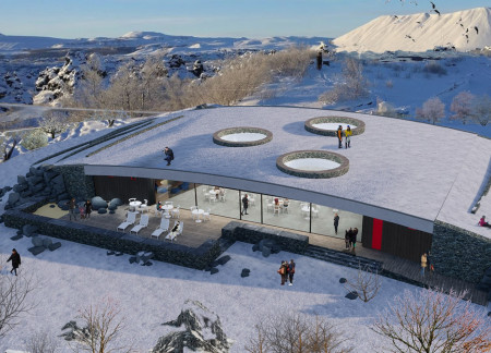 Grass-Covered Roofs and Volcanic Stone Define a Sustainable Community Center  