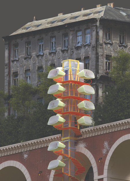 Suspended Living Pods Crafted from Steel and Polycarbonate in Urban Renewal Project