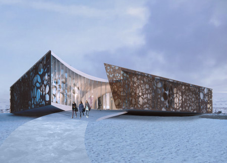Perforated Aluminum Screens and Geothermal Heating Embody a Visitor Center Amid Iceland's Lava Fields