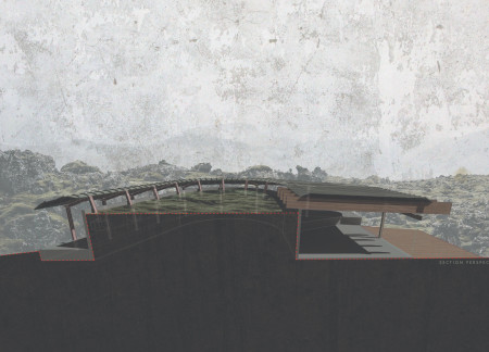 Curvilinear Structure of Concrete and Wood Harmonizing with Volcanic Landscape