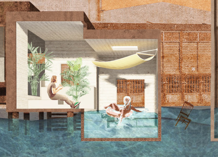 Charred Wooden Shingles and Solar Panels Featuring Flexible Micro-Living Solutions in a Resilient Urban Environment