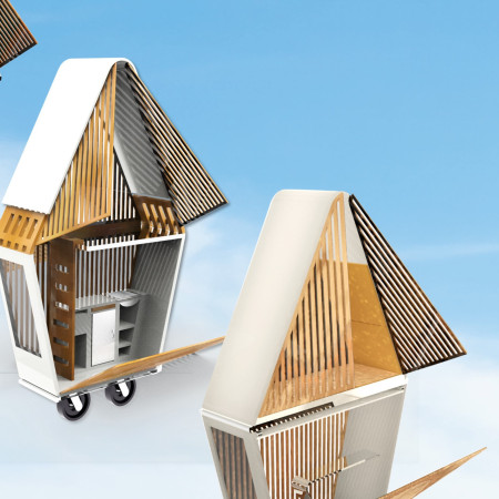 Flexible Living Spaces Crafted with Alucobond and Oak in a Compact Urban Module