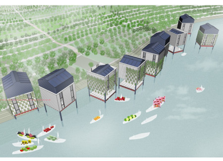 Floating Residence Embracing Stainless Steel and Recycled Plastics in a Dynamic Community Environment