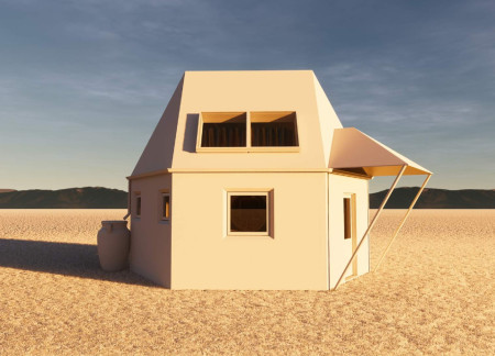 Compact residential dwelling utilizing cross-laminated timber panels and a fabric membrane roof for adaptable living solutions