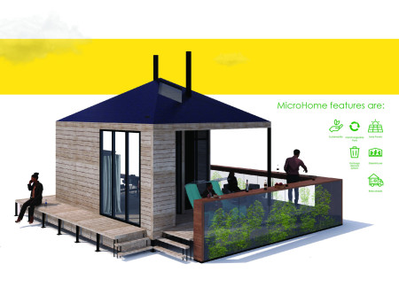 Compact dwelling featuring cross-laminated timber panels and charred wooden shingles for sustainable living