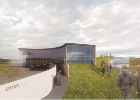Reflective Steel and Lava Rock Harmonize in a Sustainable Educational Space
