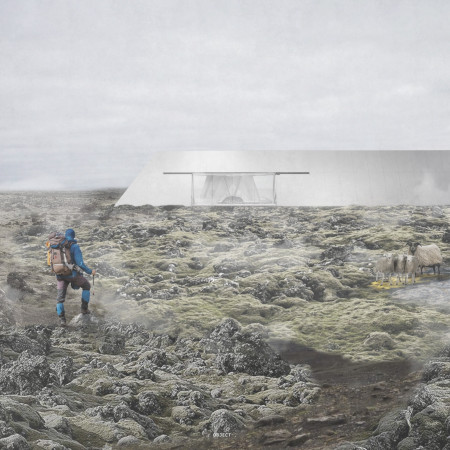 Reflective Aluminum Facade Enhancing Geometric Form in a Visitor Center Designed for Icelandic Landscapes