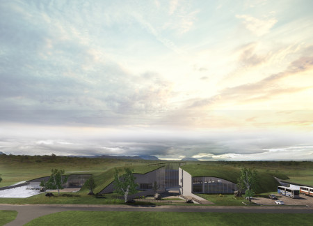 Volcanic Rock Clad Structure with Green Roof Embracing Community Education in Iceland