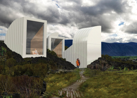 Geothermal Retreat With Tee-Shaped Rooms Featuring Aluminum and Turf Elements