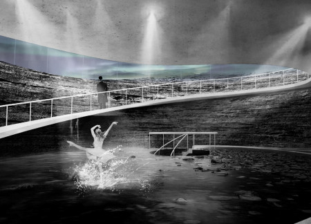 Reflective Glass and Volcanic Rock Structure Embracing Iceland's Geological Heritage