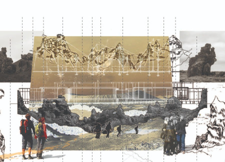 Cultural Museum Featuring Charred Wooden Shingles and Cross-Laminated Timber Panels in a Volcanic Landscape  