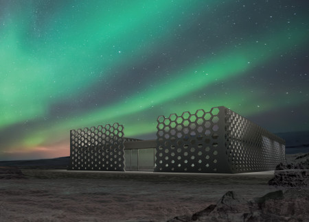 Hexagonal Geothermal Guesthouse with Natural Stone and Thermal-Treated Wood Elements