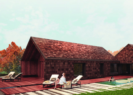 Geothermal Retreat Crafted from Prefabricated Lava Stone and Wood Shingles Embracing Nature