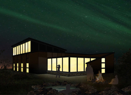 Cantilevered Design with Stacked Stone and Geothermal Heating in a Nordic Retreat