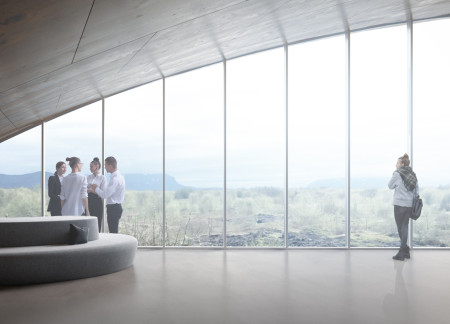 Natural Glass and Aluminum Form Resilience Inspired by Volcanic Terrain