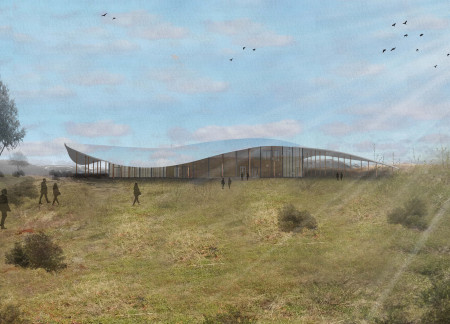 Wavy Glazed Structure Featuring Sustainable Timber and Natural Materials for Volcanic Education  