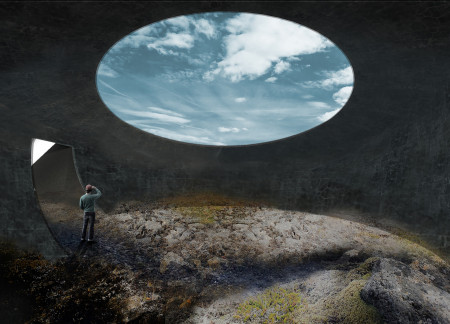 Museum utilizing charred wood and dark concrete to engage with the volcanic landscape