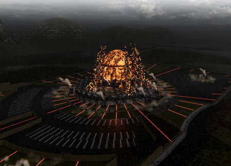 Cultural Center Embracing Volcanic Stone and Faceted Glass in a Circular Design