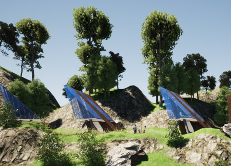Asymmetrical Roofs and Natural Light in Charred Wooden Shelters for Mindful Retreats  