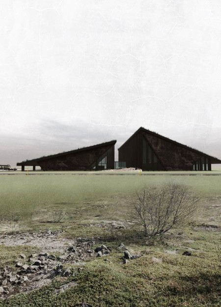 Volcanic Stone Structure with Grass Roof Emphasizing Community Engagement
