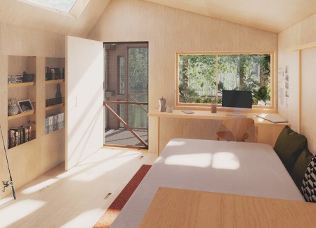 Residential home featuring a buoyant foundation and sustainable materials in a coastal environment