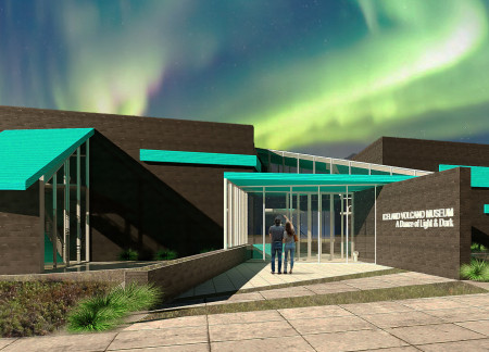 Museum showcasing volcanic heritage with a basalt stone façade and geothermal heating systems