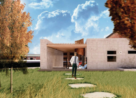 Residential community featuring reclaimed brick and renewable energy systems in a historic urban setting