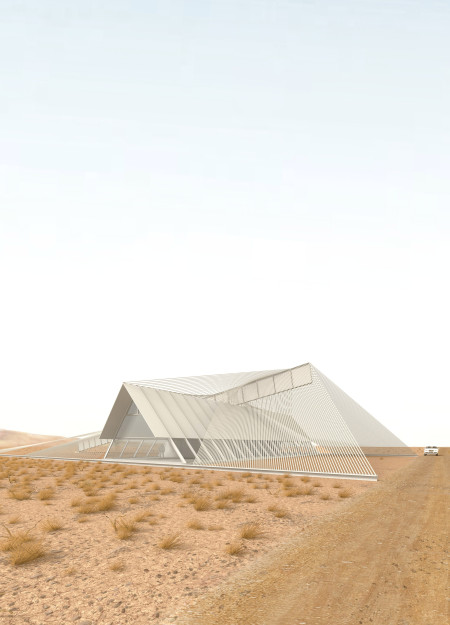 Visitor Center Emphasizing Advanced Passive Cooling with a Canopy-Like Roof and Steel Tension Cables