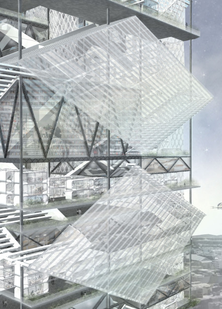 Vertical Urban Space With Integrated Photovoltaics and Green Roofs
