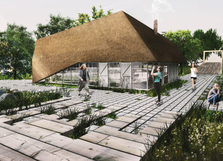 Blue Clay and Thatched Roof Create a Wellness Retreat Amidst Nature