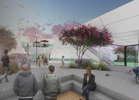 Visitor Centre promoting ecological education with perforated metal panels and native landscaping