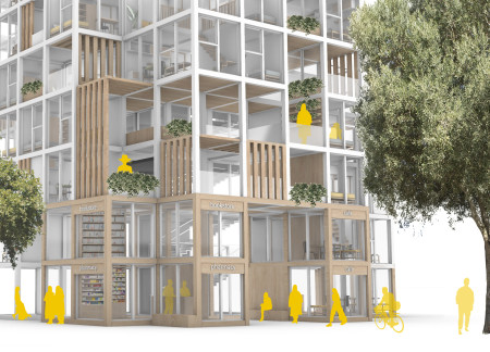 Charred Wooden Shingles and Steel Framework in a Community-Centric Modular Housing Solution