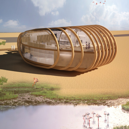 Bamboo and Glass Curves Define A Sustainable Visitor Center Nestled Within Wetlands