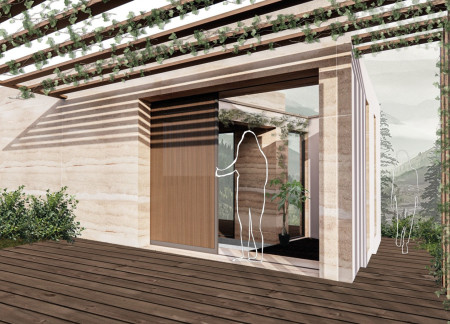 Rammed Earth Cabin Embracing Nature with Flexible Spaces and Scenic Integration