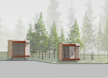 Corten Steel And Reclaimed Wood Cabins Designed for Tranquility In a Forest Retreat