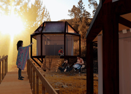 Octagonal Meditation Cabins Crafted From Plywood and Enhanced With Fog Catchers