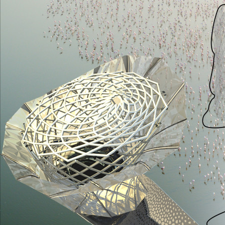 Lattice Pavilion Featuring Textured Metal Skin and Cross-Ventilation for Eco-Tourism Observation  