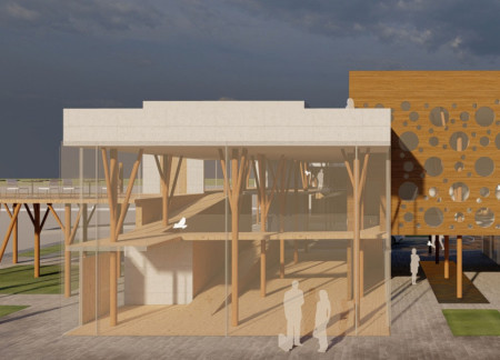 Meditation Spaces Framed by Glass Walls and Natural Timber in a Visitor Center Fostering Ecological Awareness  