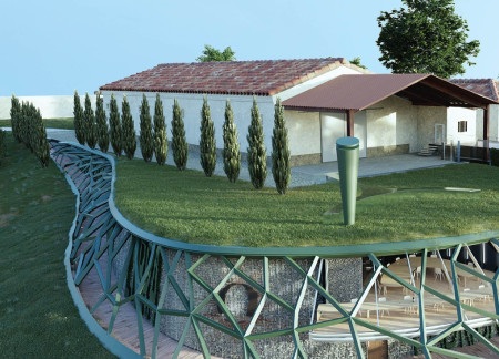 Circular Tasting Room Enhanced by Natural Light and Concrete Structures with Integrated Photovoltaics