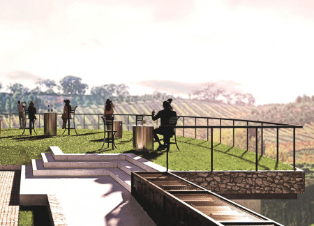 Semi-Underground Structure with Expansive Glass Façades and Natural Materials for Wine Tasting Experience