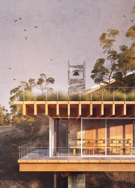 Community center featuring reclaimed wood and charred shingles with a focus on eco-friendly design practices