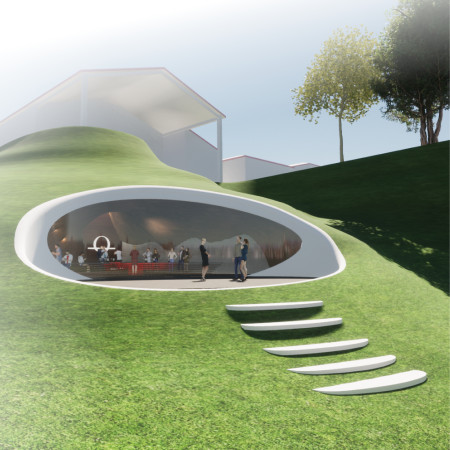 Cork-Wood Structure Embracing Vineyard Views with Fluid Form and Community Space  